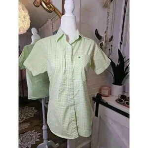 Carhartt Women's Size M Green and White Plaid Button-up Short Sleeve Shirt